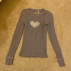 Twisted Heart gem detailed henley thermal